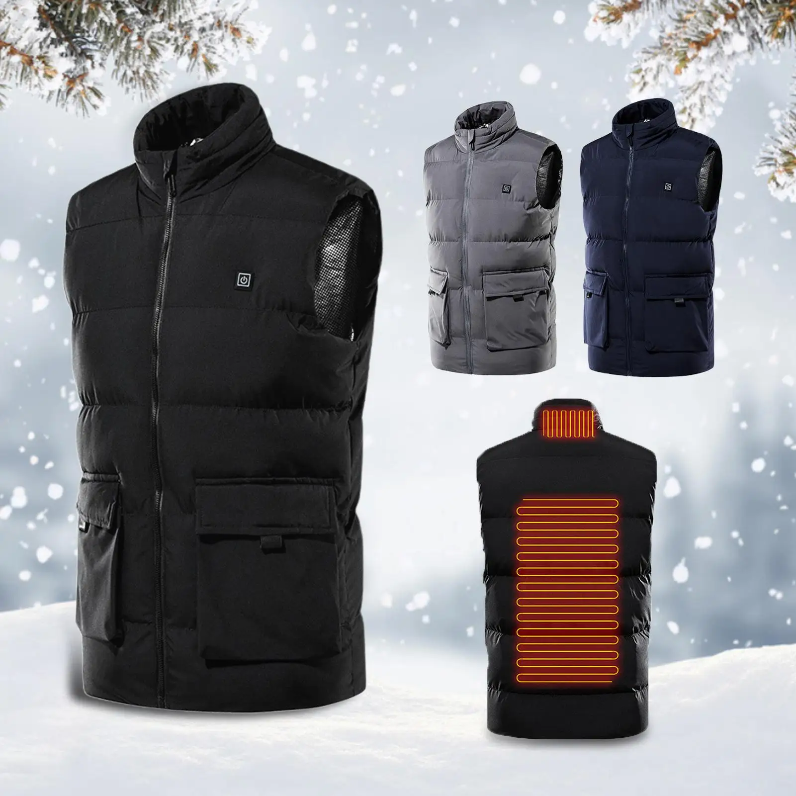 

3 Gears Heated Vest Jacket USB Men Winter Electrical Heated Sleevless Jacket Outdoor Fishing Hunting Waistcoat Hiking Vest M-7XL