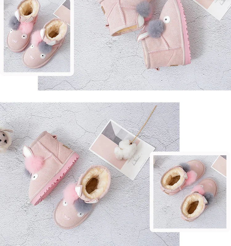 Dolakids/зимние детские сапоги с рисунками животных; кожаные сапоги для мальчиков и девочек; утолщенная теплая детская обувь с хлопковой подкладкой
