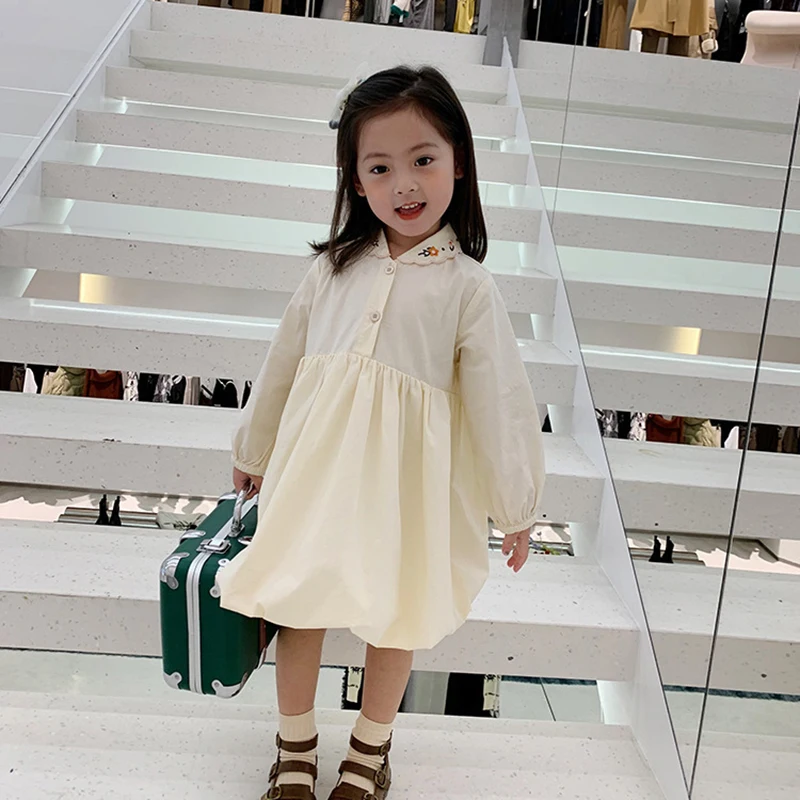 

Girls Flower Embroidered Princess Casual Dresses Spring Autumn Kid Country Style Fashion Dress 3-7 Years Children Korean Clothes