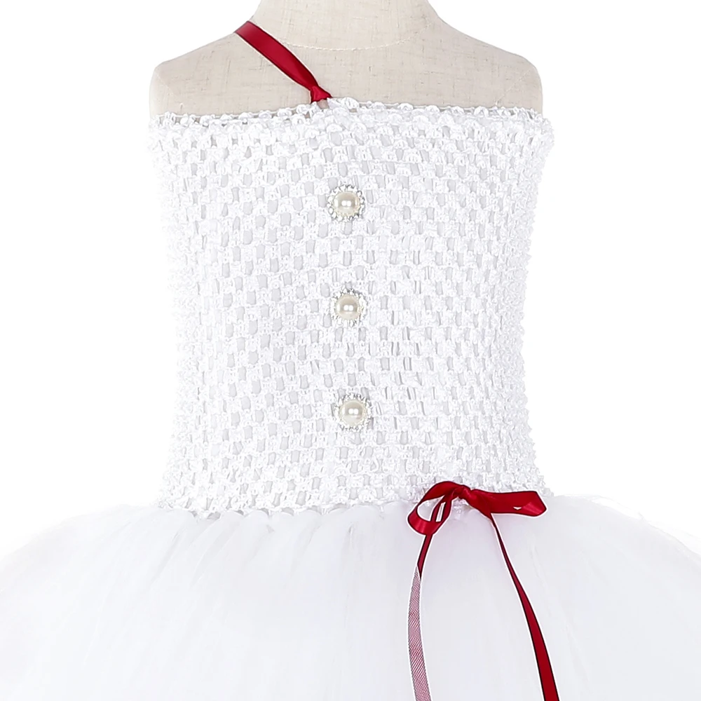 Платье-пачка с изображением снеговика Олафа для девочек Белое фатиновое платье