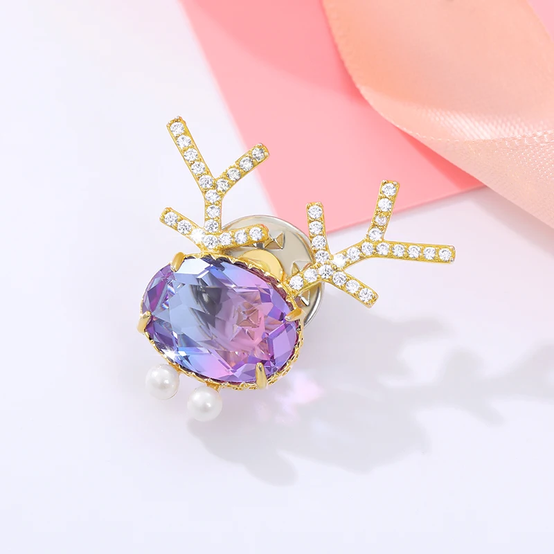 Модный олень Rudolph голова брошь эмалированный штифт циркон для друзей пара