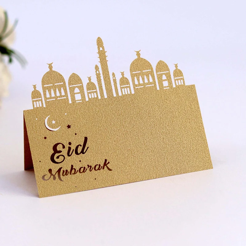 

10Pcs Eid Mubarak Postcards Ramadan Party Seat Card Place Cards Happy Eid Muslim Party Ramadan Kareem Festival Table Decorations