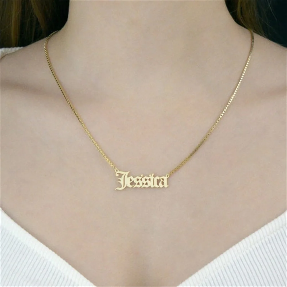 

Popular Jewelry Custom Necklaces for WomenPersonalized Old English Name Necklaces with Box Chain Letter Choker Necklaces
