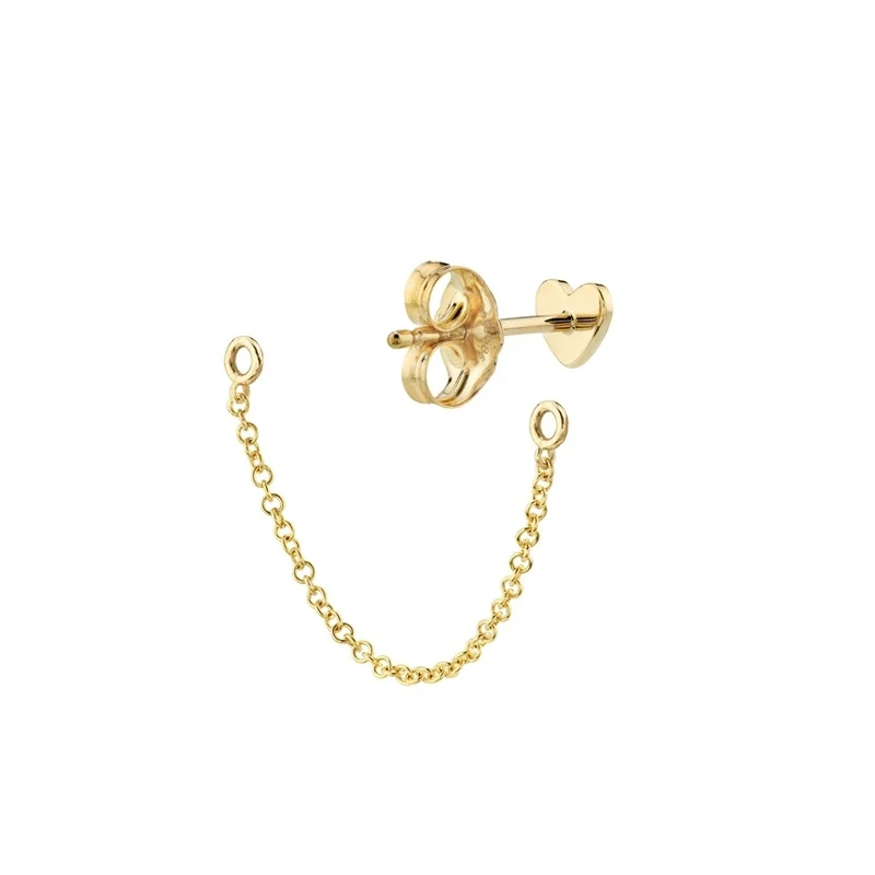 

1Pc Single New Korean Moon Love Heart Stud Earrings Long Chain Ear Clips Ear Cuffs Piercing Earrings For Women Party Jewelry