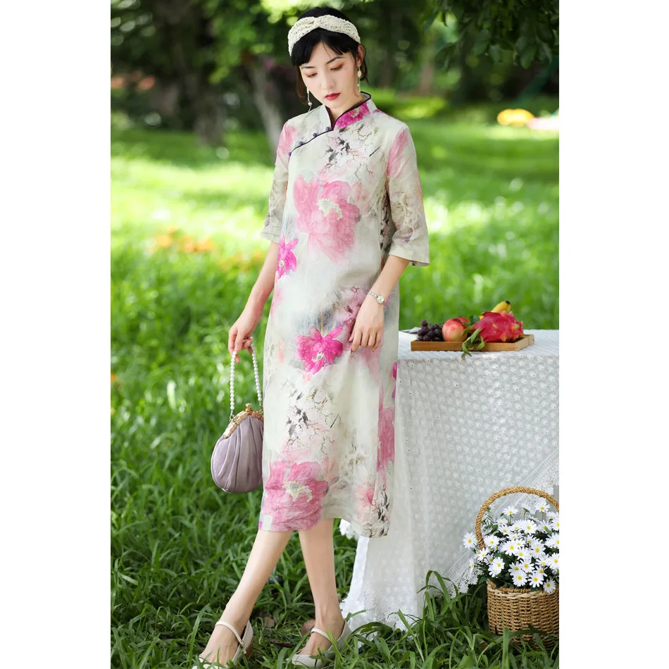 2021 Summer New Original Women's Clothing Light Dress Chinese Ramie Print Dresses Vintage Clothes Birthday Dress For Women