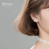 modian 100 925 sterling silver charm flower elegant long style stud earrings for women girls dazzling wedding fine jewelry