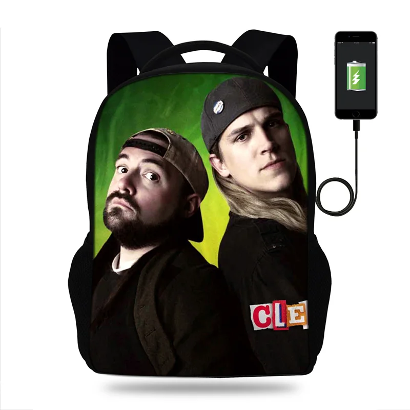 17 дюймовый рюкзак с принтом Jay And Silent Bob usb порт детская школьная сумка для