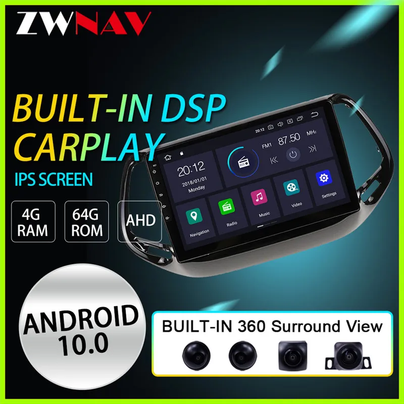 

Android10 8 Core Car Radio GPS Navigation DVD JEEP Commander 2016-2019 360 Panorama DSP