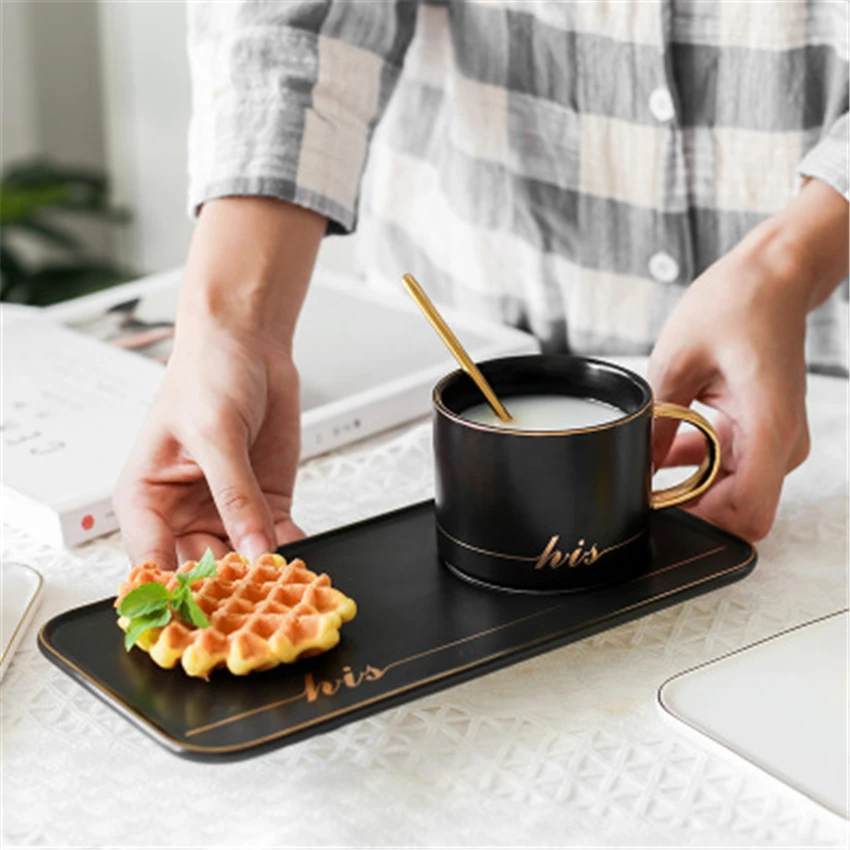 Набор американских креативных кофейных чашек с блюдцем керамика золотого цвета