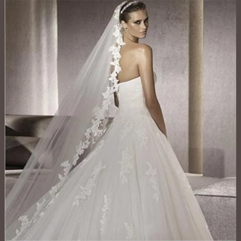 

2021 Real Photos White/Ivory Wedding Veil 3m Long Comb Lace Mantilla Cathedral Bridal Veils Wedding Accessories Veu De Noiva