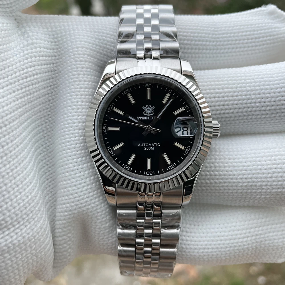 

STEELDIVE New Color 39mm Date Just Dog Teeth Steel Ring Mechanical Watch 20Bar Waterproof Polishing Process Case Classic Watch
