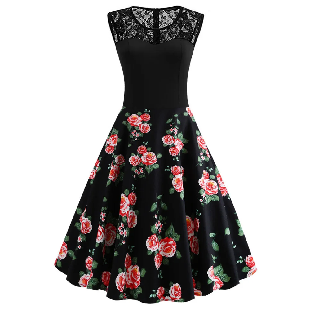 Летнее женское платье в стиле ретро с цветочным принтом 60s винтажное Кружевное