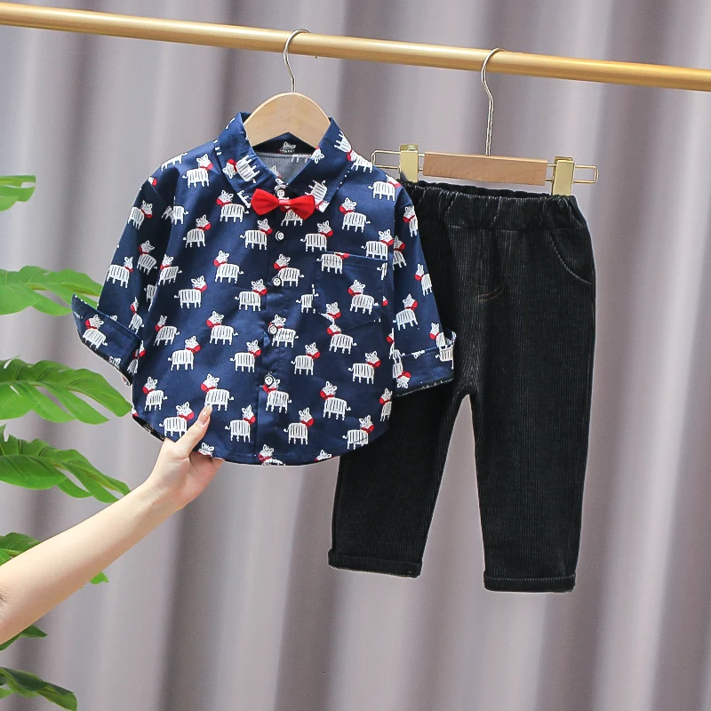 

IENENS Long Sleeve Shirts Pants Set Baby Clothes Children Clothing Bow Tie Suits Spring Kids Party Wear 0-3 Years Boy's Outfits