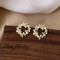 hello miss new temperament earrings sweet flower earrings olive branch pearl circle earrings fashion womens earrings jewelry