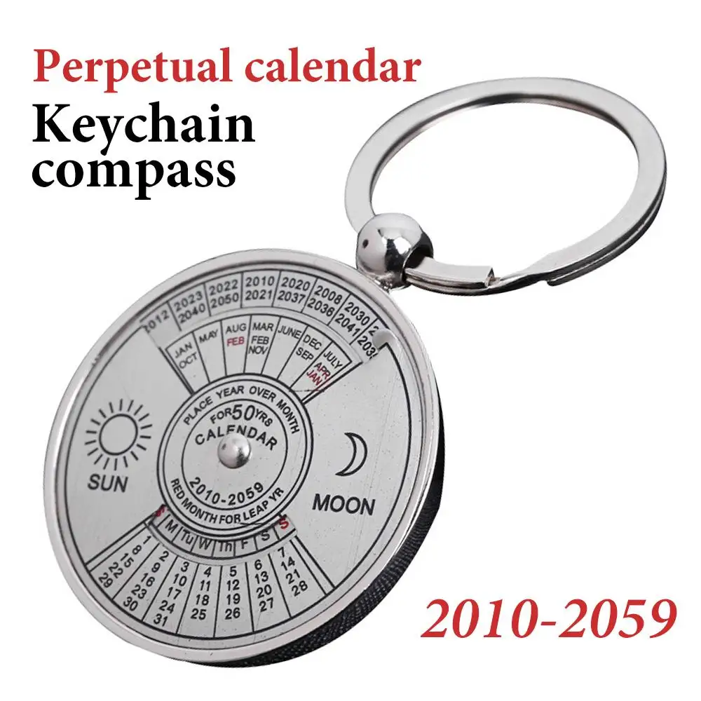 

Portable Copper + Acrylic Waterproof Hunting Perpetual Calendar Keyring Keychain Ring Key Chain Compass Camping Adventure