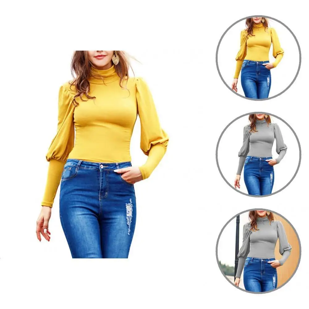 

Women Blouse Chic Half High Collar Tunic Top Slim Breathable Sexy Top
