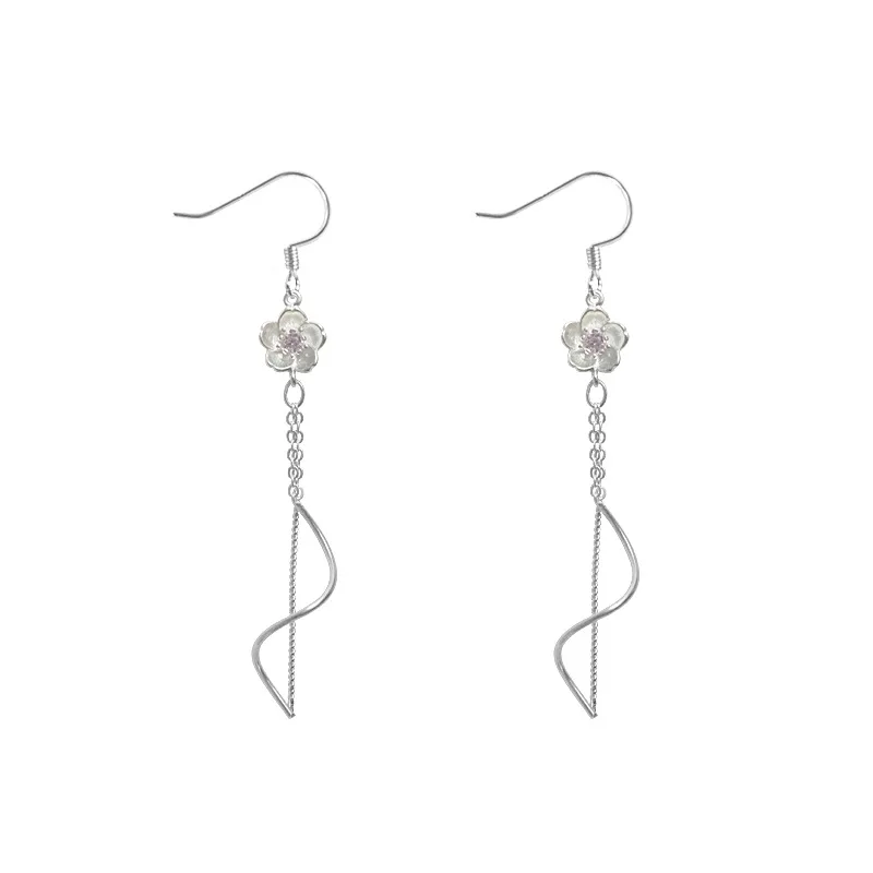 

Fashion Jewelry Flower Earrings Popular Design Metal Twist Single Chain Metal Silvery Plating Drop Earrings For Women Girl Gifts