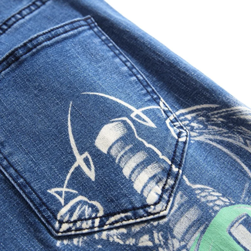 2021 New Arrival 3D Skull Print Vintage Men Slim Pencil Jeans Trousers Hip Hop Punk Gothic Denim Pants For Teens Pantaloni Uomo