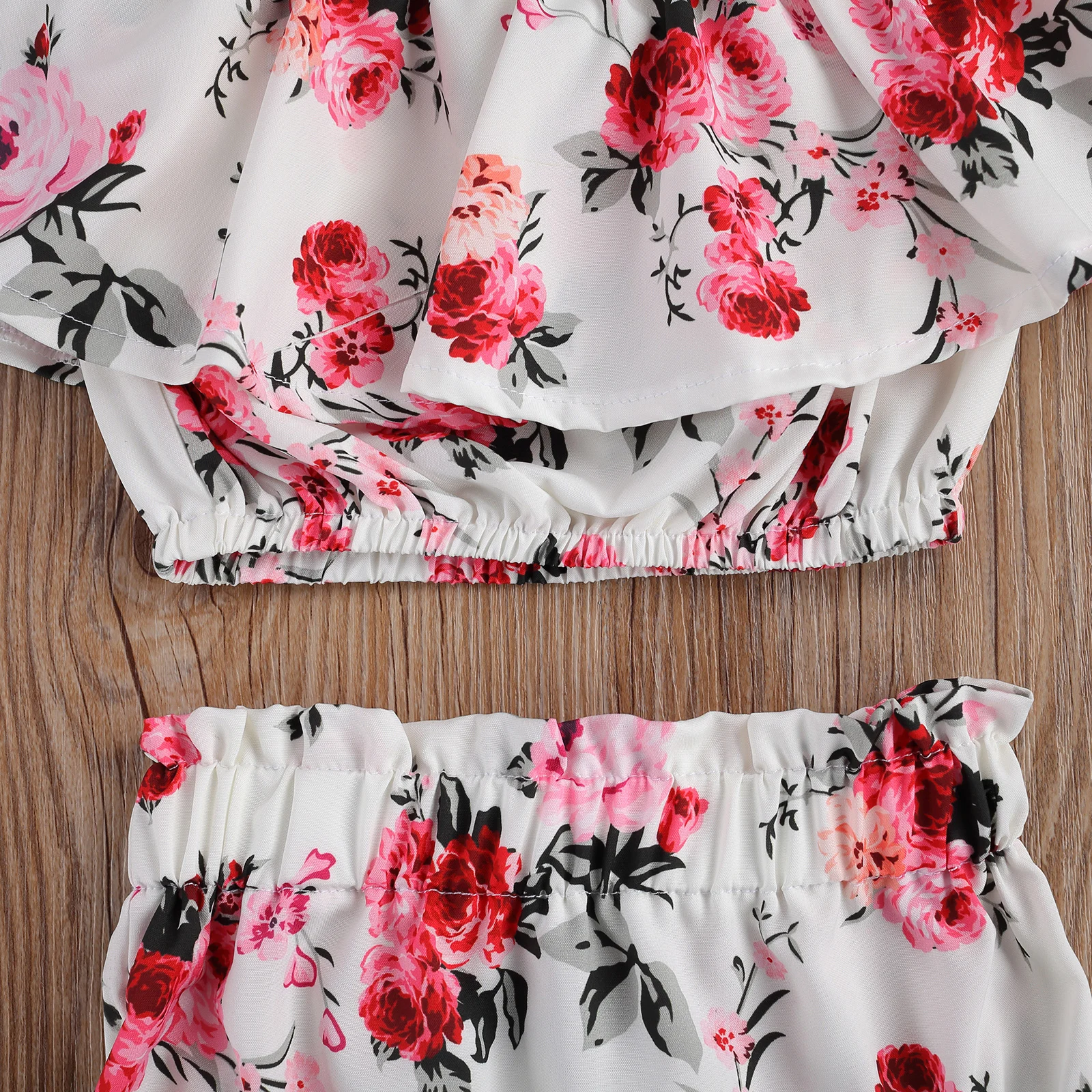 

2021 Summer NEW Baby Girl 's Two Pieces Set Infant's off Shoulder Leopard/Floral Sling Top + Ruffled Shorts for Toddlers 0-24M