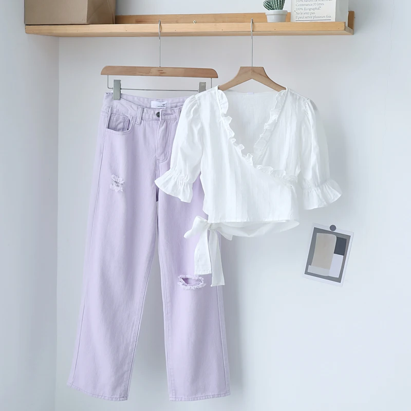 Летняя Повседневная Уличная одежда комплект из 2 предметов блузка на шнуровке с v