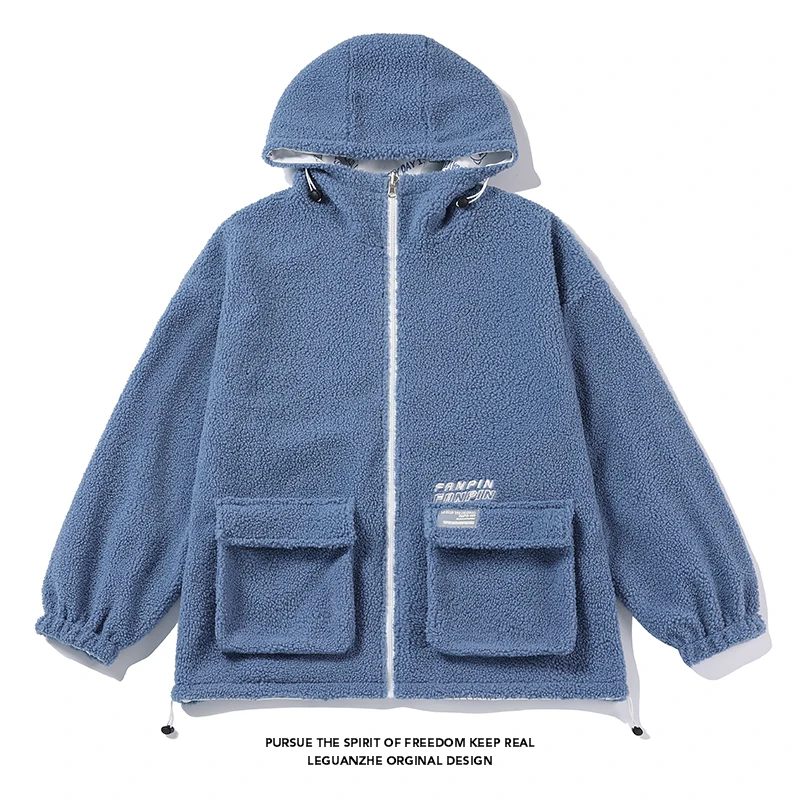 

Флисовая парка, двухсторонняя, на молнии, с хлопковой подкладкой, зимняя, толстая, теплая, в стиле хип-хоп, Harajuku