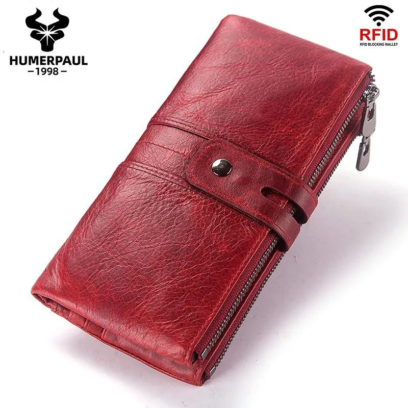 New Fashion Women Wallet 100% Genuine Leather Long Wallets Rfid Walet Red Coin Purse Card Holder Portomonee Handbag For Ladies | Багаж и