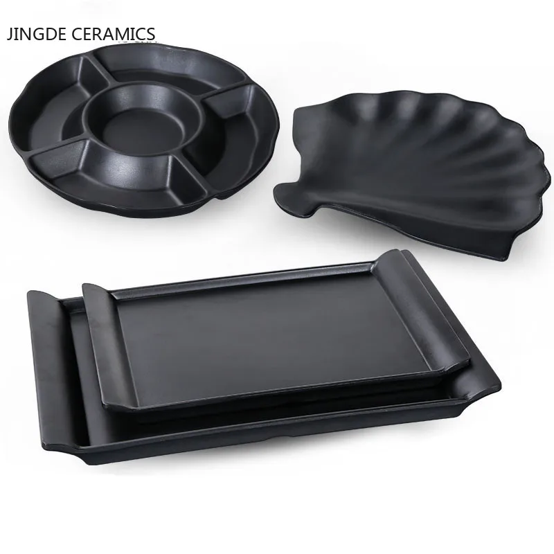 Черная матовая меламиновая тарелка в форме веера посуда для хранения западных