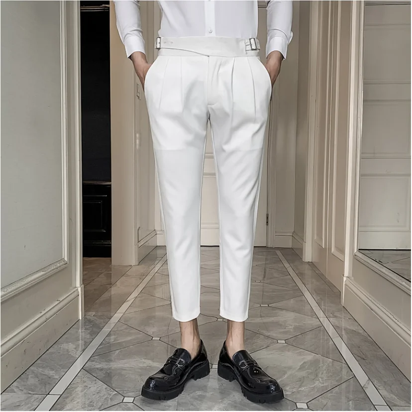 

2020 Brand clothing High quality Cotton men Business suit trousers / Male slim fit summer men wedding dress pants White, black