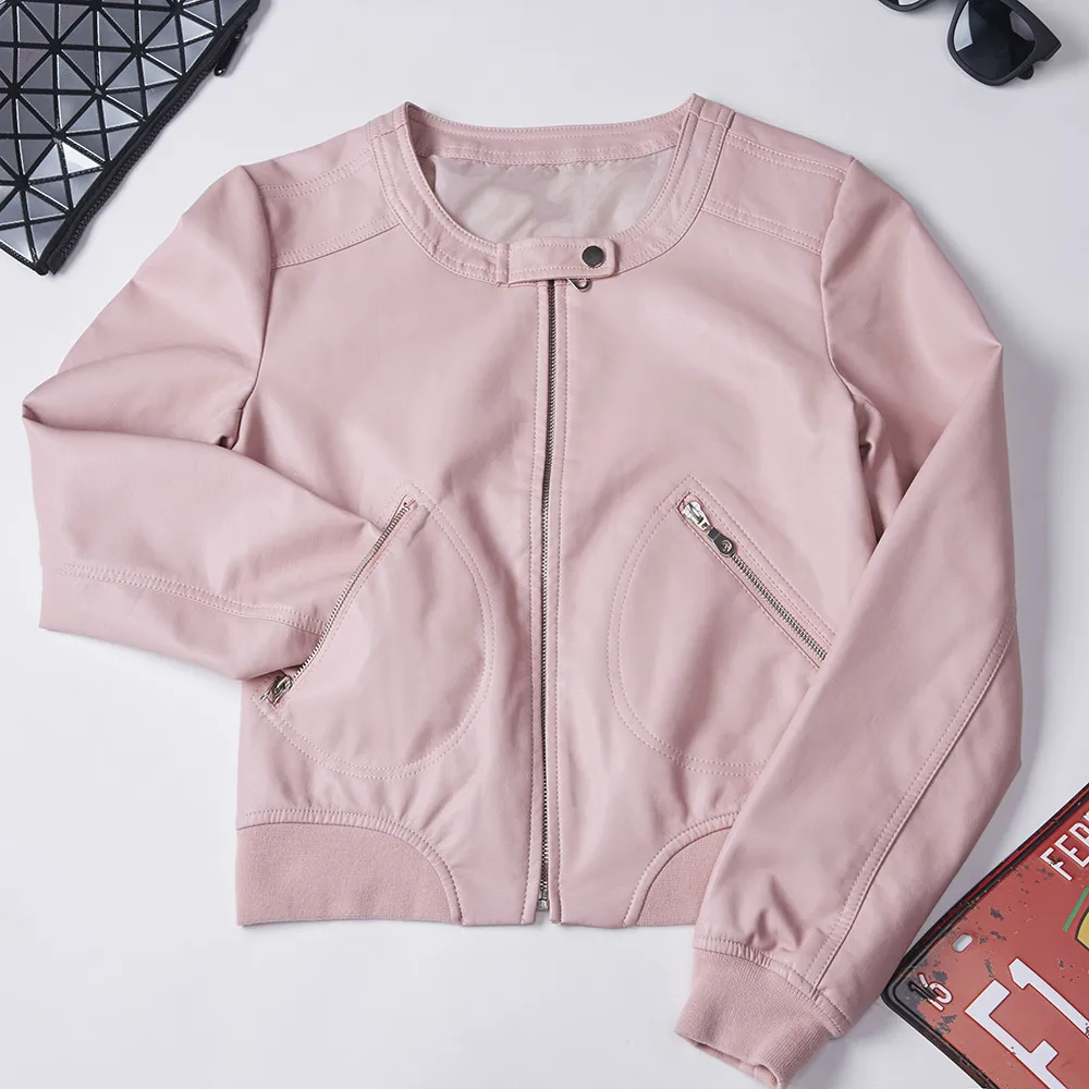 Куртка женская из искусственной кожи Fitaylor повседневная короткая байкерская