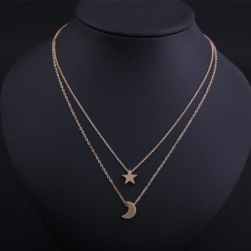 EDS женское длинное ожерелье Золотая подвеска многослойное звезда и луна модная