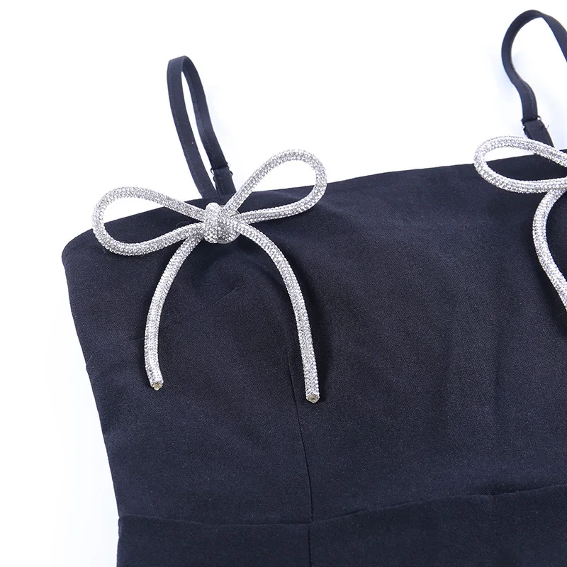 

BacklakeGirls Sling Sexy Square Neck Split Black Cocktail Dress Slim Backless Bow Nightclub Women Dress 2020