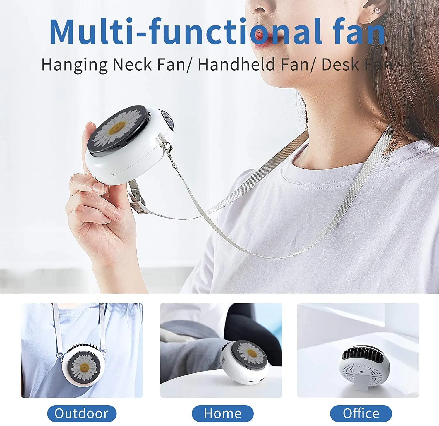 

Youpin Mini Neck Hanging Fan 3 Speed Small Portable Fan Battery Operated Personal Table Fan Summer With An Adjustable Lanyard