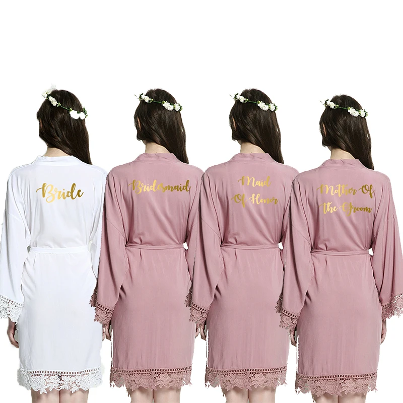 Bride Bridesmaid Bride Robes Cotton Kimono Robes Lace Robe Women Wedding Bridal Robe Bride Team Short Mauve