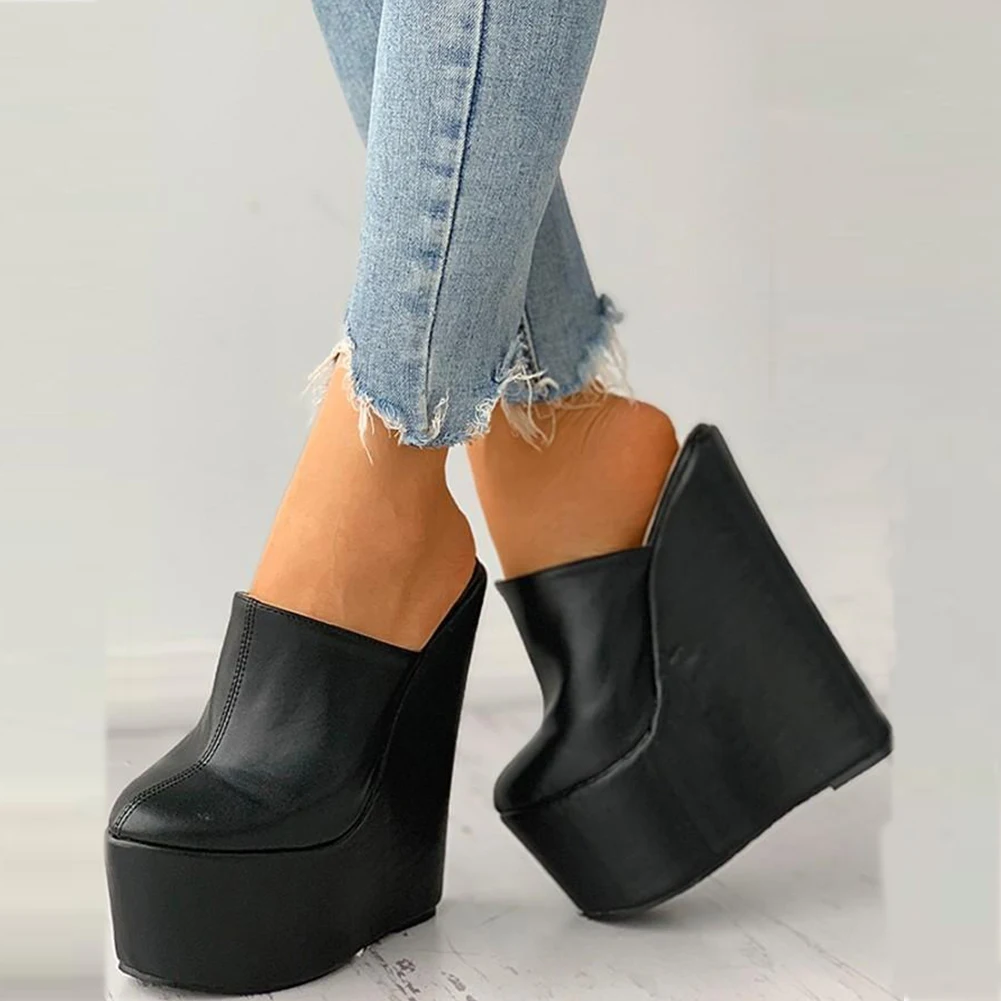 

Sorphio Fashion Lady Outdoor Chunky Summer Women Shoes Black Platform Punk High Heels Pumps Women High Wedges Slip On Pumps