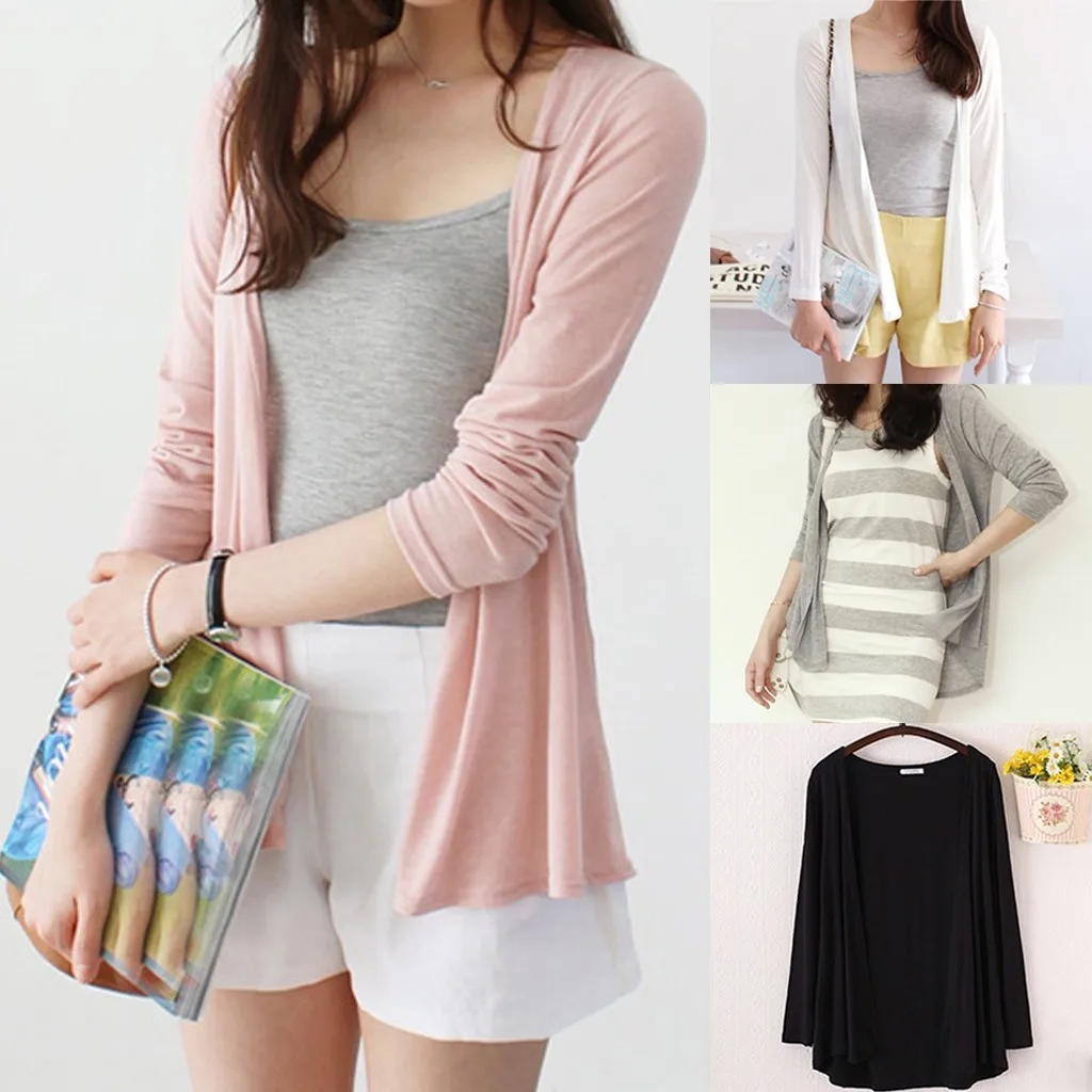 

Pure Coat Color Thin Sleeve Cardigan Fashion Women Long Shirt Leisure Women's Coat