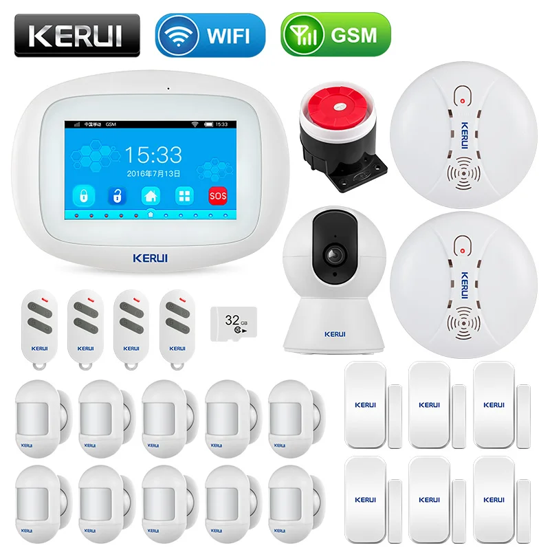 

KERUI K52 4,3-дюймовый TFT цветной экран с PIR датчиком движения дверная дымовая камера беспроводная безопасность WIFI GSM домашняя сигнализация
