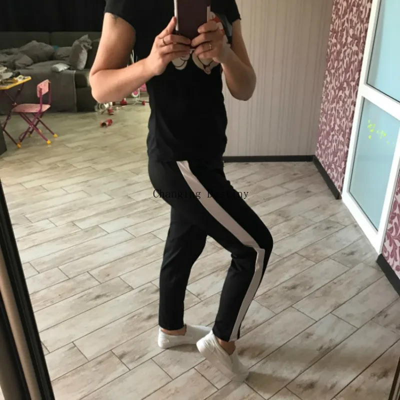 Женские штаны шаровары S XXL весенние свободные в полоску по щиколотку черного и