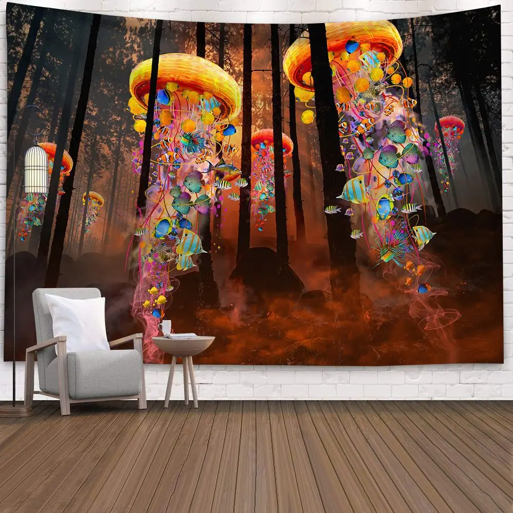 

Psychedelic Mushroom Tapestry Forest Scenery Room Decoration Wall Hanging Sandy Beach Throw Rug Blanket Bohemian Tapestries