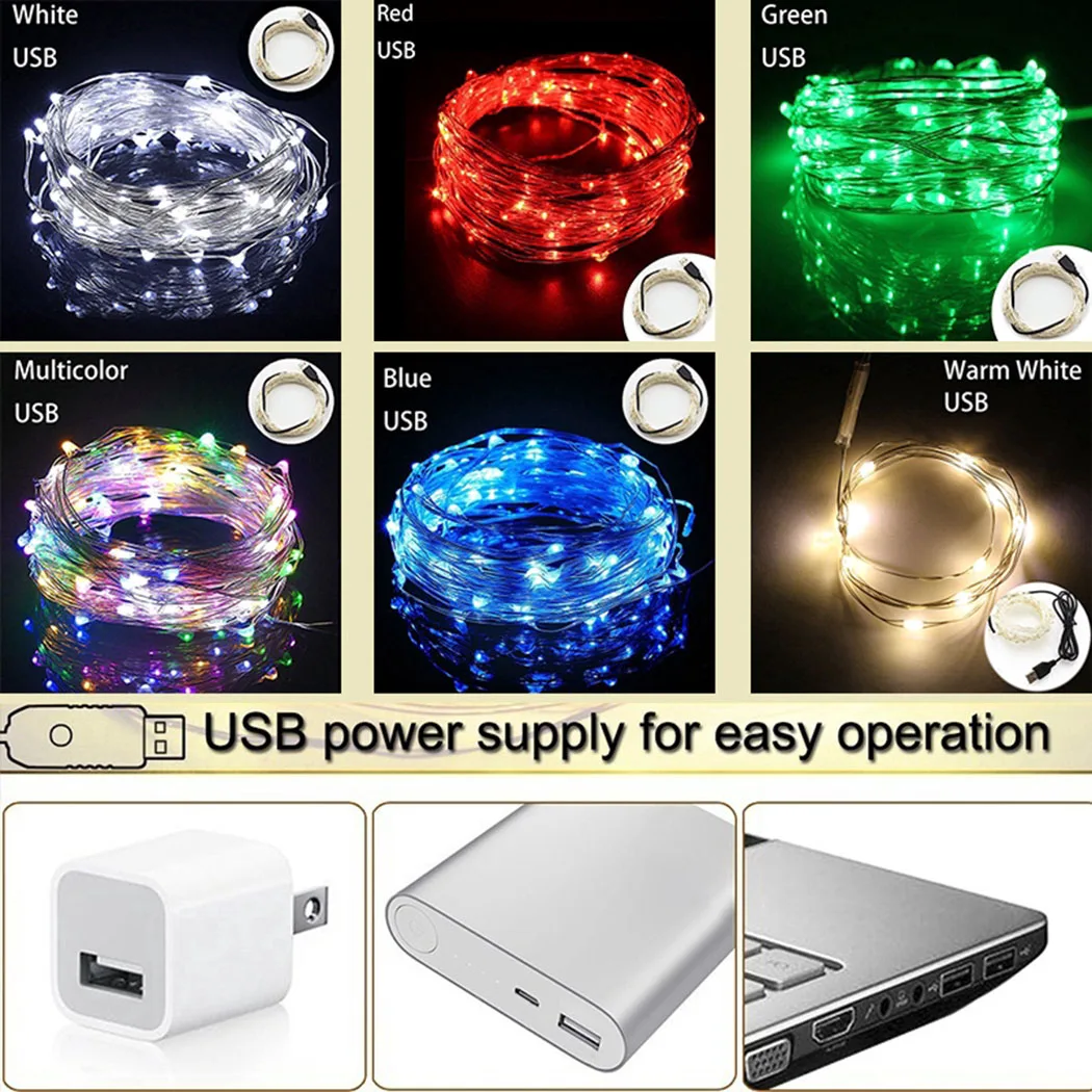 

1M Led Fairy Lights USB Powered Silver Wire Starry Fairy Lights Waterproof Christmas LED Decorative Lighting Strings Night Light