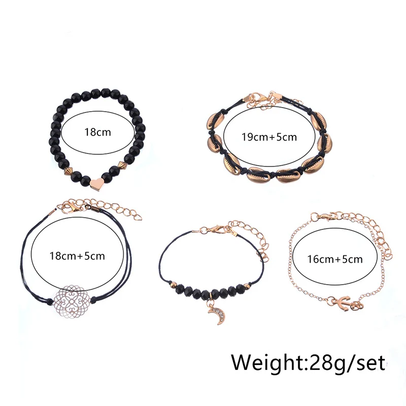 5 шт./компл. модный анкерный черный браслет наборы полых цветочных ракушек бусины