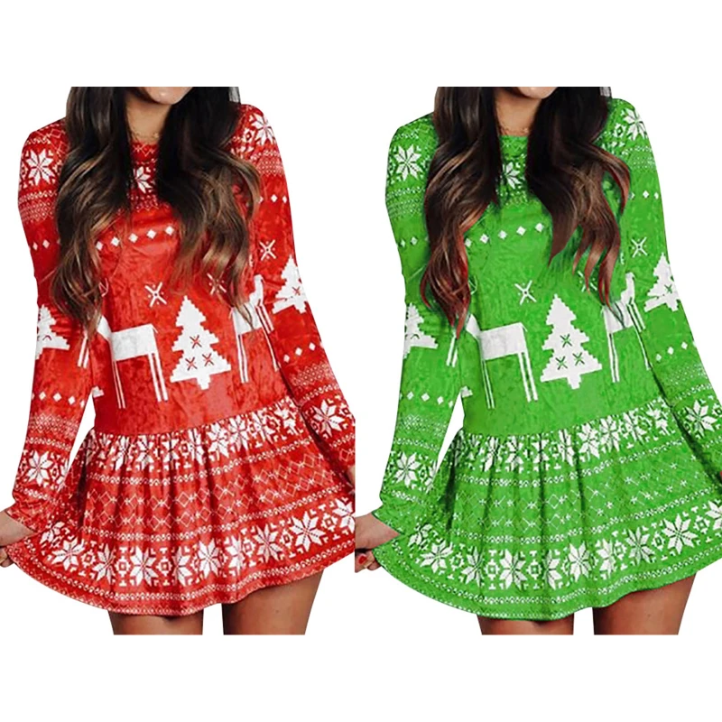 

Knitted Dresses Short Skirt For Women Winter Females Fashion Long Sleeve Christmas Elk Print Ladies Knitted Sweater Loose Dress
