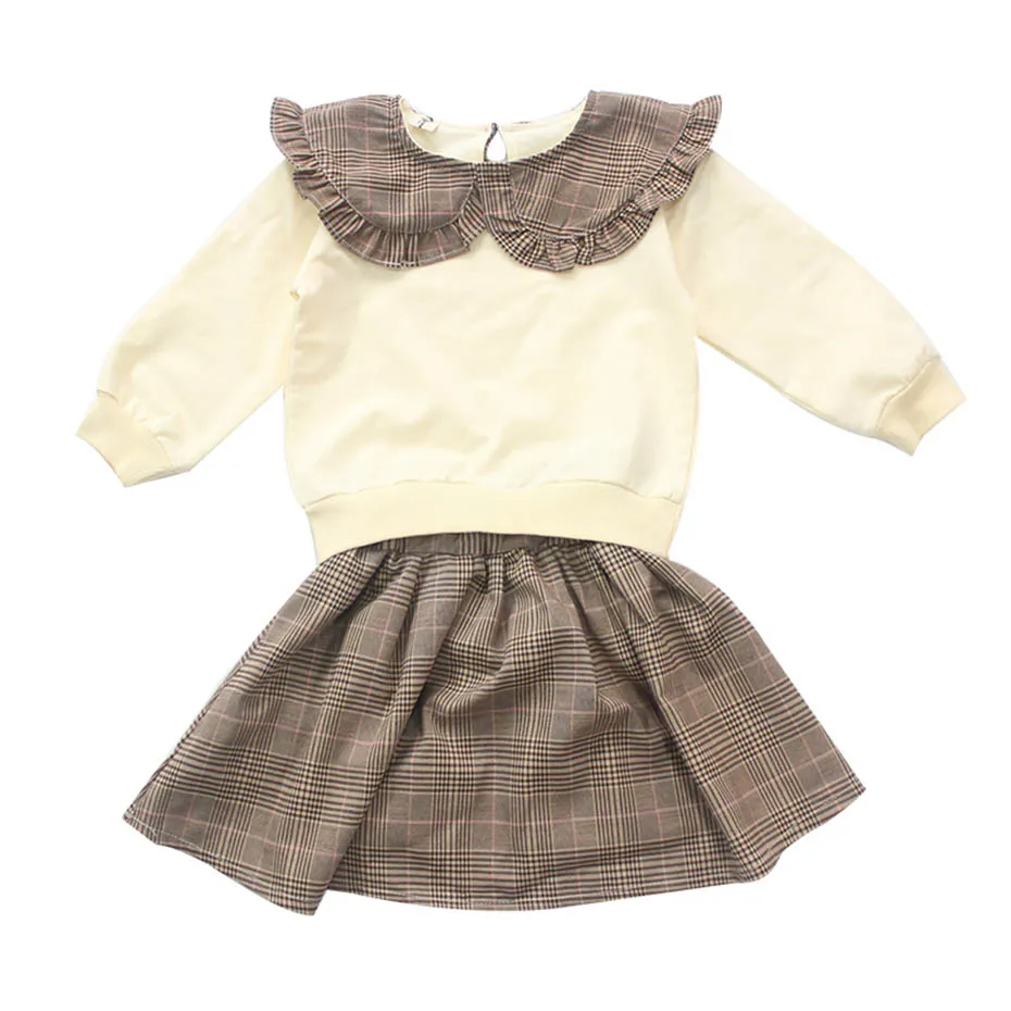 Детская одежда для девочек Лоскутная Толстовка + юбка Питер Пэн воротник костюм