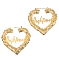 women custom earrings love shape hip hop bamboo hoop earrings heart customize name earrings