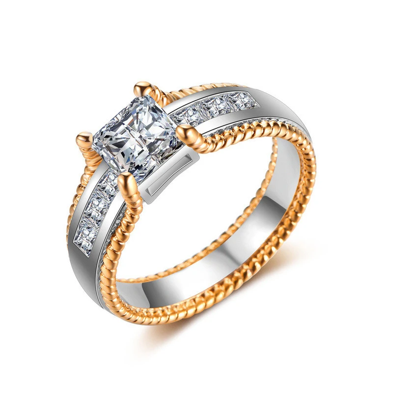 

UUNICO Luxury Flower Ring For Women With 8mm Round Cut Cubic Zirconia Romantic Wedding Engagement Rings Jewelry #5-10 Size