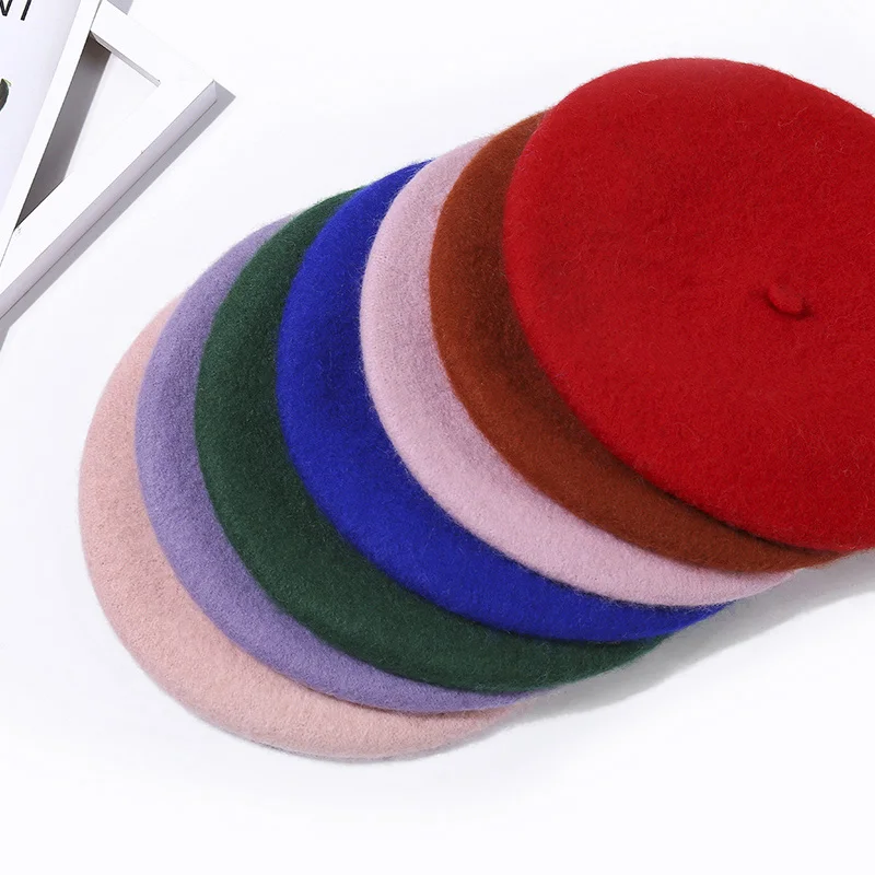 

100% Pure Wool Beret Hat Women Felt Beret British Style Fashion Girls Beret Hat Lady Solid Color Slouchy Winter Hats Female