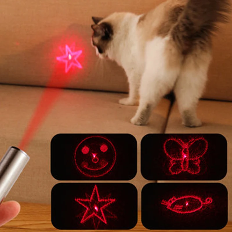

4 Patterns 3-In-1 Pet Laser Pointer Cat Laser Toy USB Rechargeable Red Dot Laser Light Funny Cat Chaser Stick Interactive Laser