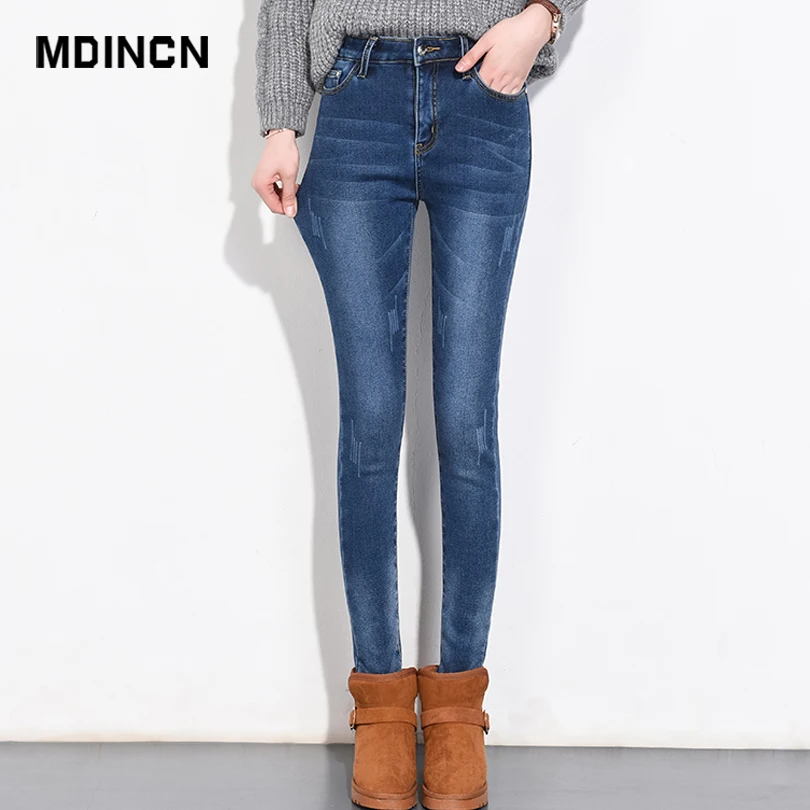 Потертые и Поцарапанные Джинсы для женщин с высокой талией зимние новые штаны