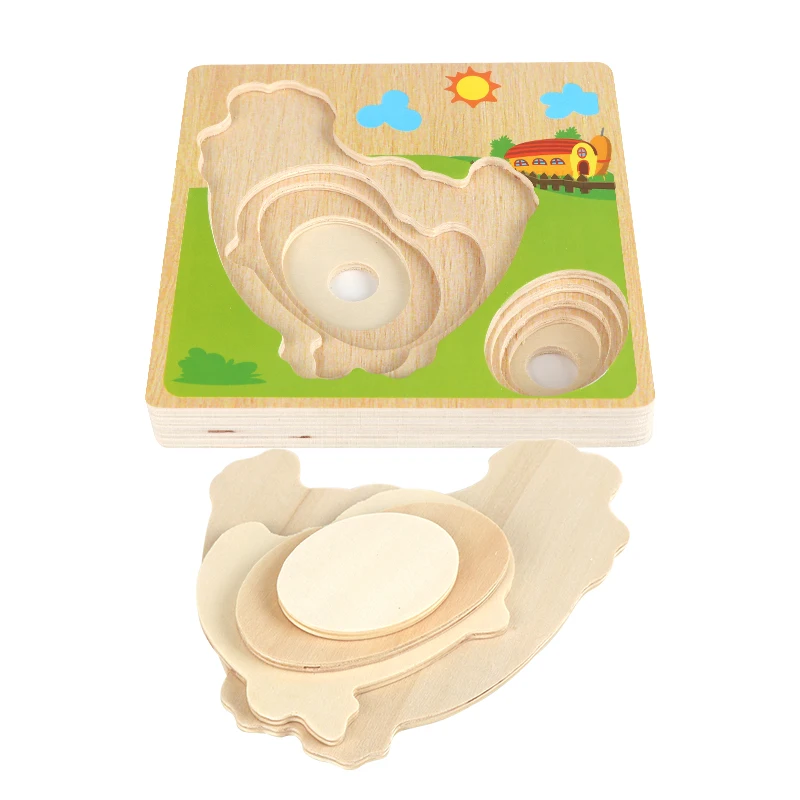 Wooden Puzzle Chick Hens 3D Jigsaw Multilayer Laying Eggs Kindergarten Preschool Early Learning Education Toys for kids|Пазлы| |