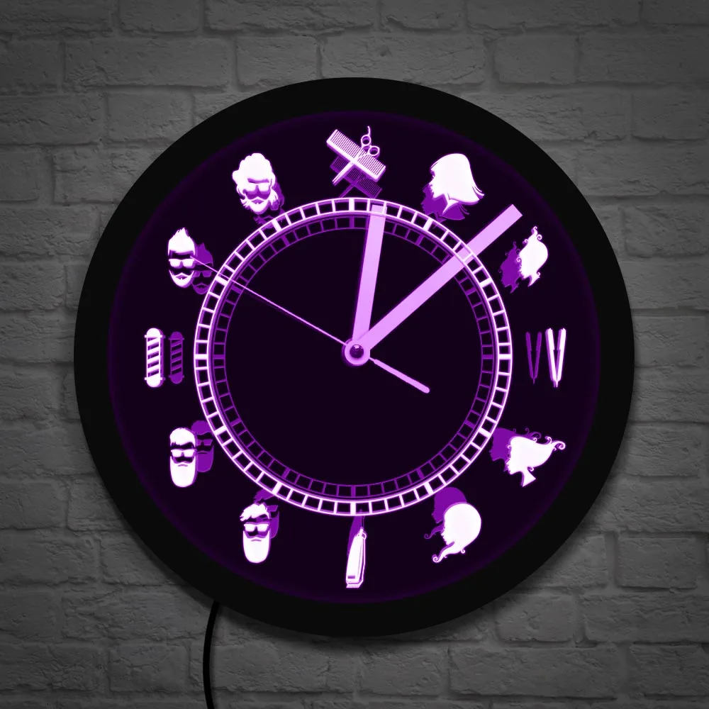 Hairdresser Beauty Salon Illuminated Wall Clock Barber Shop Vintage Design Atmosphere Lighted LED Backlight Business Sign | Дом и сад