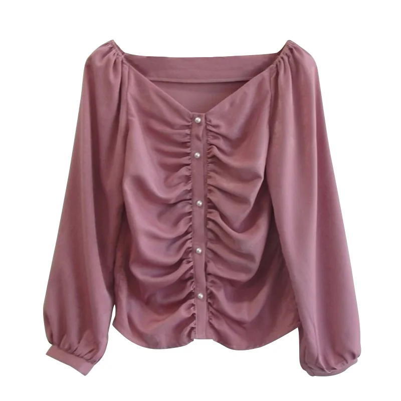 

Autumn 2020 New Long-sleeved Chiffon Shirt Female Design Sense Niche V-neck Blouse Female Korean Version Loose All-match GX1247